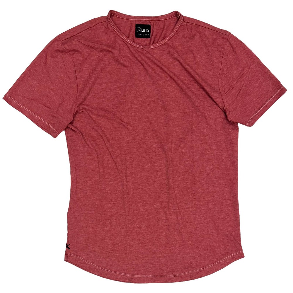 Cuts Clothing Curve Hem Crew Neck 4 Way Stretch Tee T-Shirt - Red Heather (EUC)